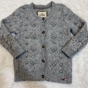 Vintage Y2K Hollister Cardigan 3D Floral Pattern Size Large Gray
